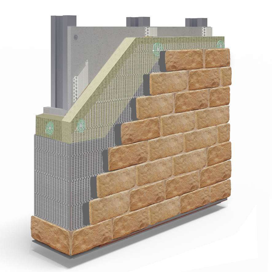 Wetherby A1 Modular 3 External Wall Insulation System - BAW_20_146_S_A_UK - Steel Frame - Drainage Cavity - Mineral Wool - WBS Stone Slip