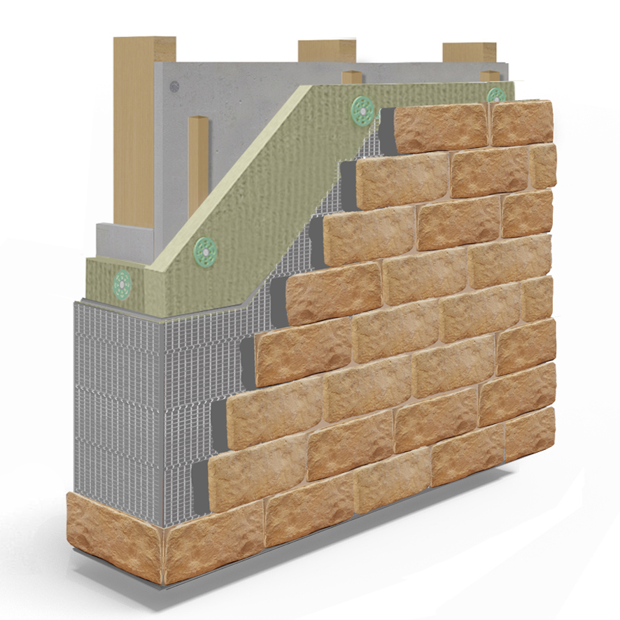 Wetherby A1 Modular 3 External Wall Insulation System - BAW_20_146_S_A_UK - Timber Frame - Drainage Cavity - Mineral Wool - Galv Mesh - WBS Stone Slips